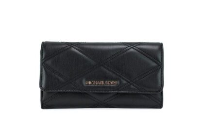 Michael Kors - Jet Set Travel Large Black Quilted Vegan Leather Trifold Wallet