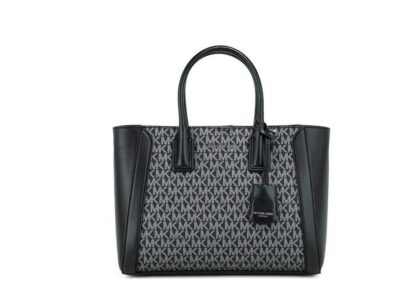 Michael Kors - Kali Medium Black Signature PVC Satchel handbag Purse Ipad Case