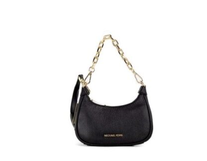 Michael Kors - Cora Mini Black Pebbled Leather Zip Pouchette Crossbody Handbag