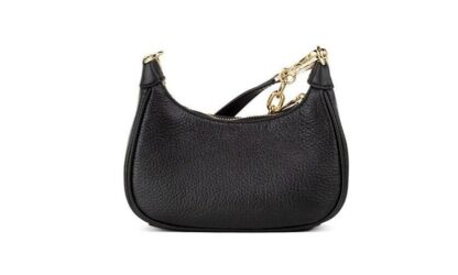 Michael Kors - Cora Mini Black Pebbled Leather Zip Pouchette Crossbody Handbag