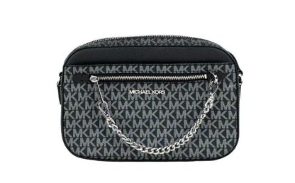 Michael Kors - Jet Set Large East West Black Silver PVC Zip Chain Crossbody Bag