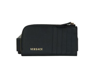 Versace - Black Smooth Leather Multi Medusa Head Organizer Zip Card Case Wallet