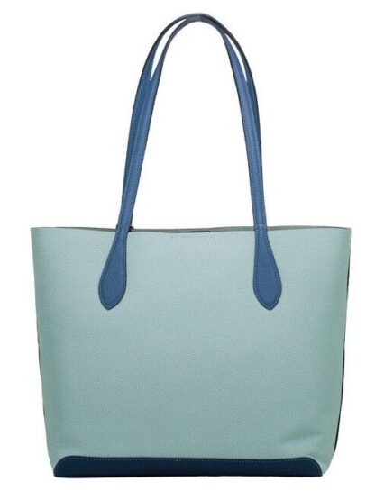 COACH - Kia Medium Aqua Multi Colorblock Pebbled Leather Tote Bag Handbag