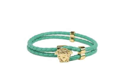 Versace - Braided Turquoise Smooth Leather Adjustable Small Medusa Charm Bracelet