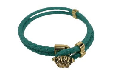 Versace - Braided Turquoise Smooth Leather Adjustable Small Medusa Charm Bracelet