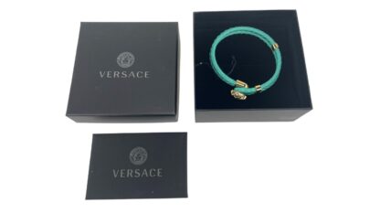 Versace - Braided Turquoise Smooth Leather Adjustable Small Medusa Charm Bracelet