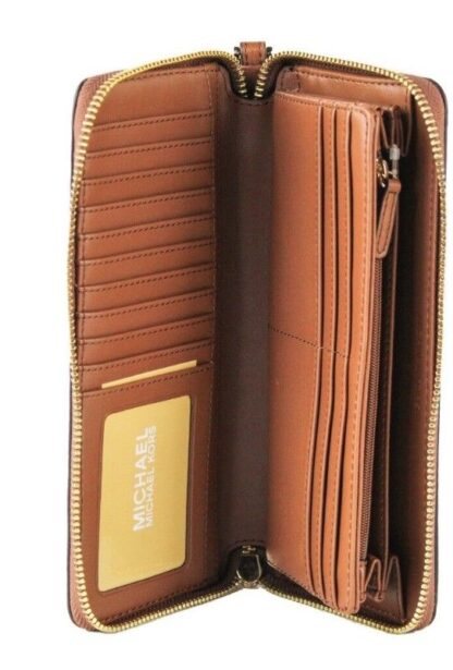 Michael Kors - Jet Set Travel Large Luggage Pebbled Leather Continental Wallet Brown