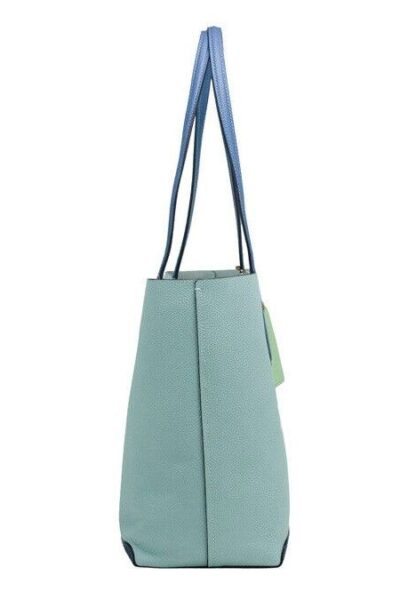 COACH - Kia Medium Aqua Multi Colorblock Pebbled Leather Tote Bag Handbag