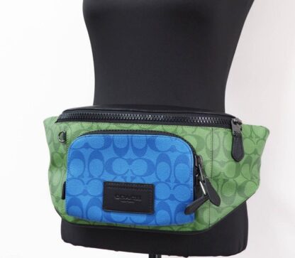 COACH - Neon Green Multi Blocked Signature Canvas Track Waist Belt Bag