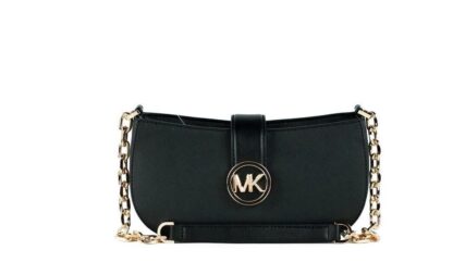 Michael Kors - Carmen Small Black Saffiano Leather Pouchette Handbag Purse Bag