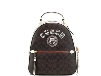 COACH - Varsity Brown Chalk Signature Coated Canvas Jordyn Backpack Bag