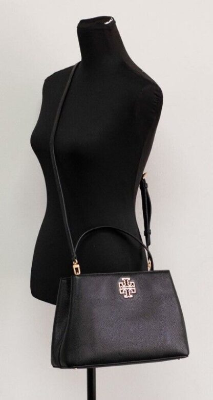 Tory Burch - Britten Small Black Pebbled Leather Satchel Crossbody Bag