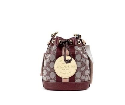 COACH - Dempsey Mini Wine Jacquard Canvas Crossbody Bucket Handbag Purse