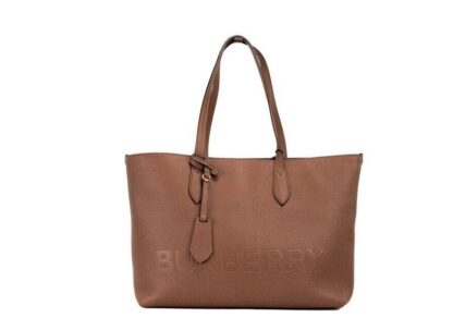 Burberry - Ardwell Medium Tan Logo Pebbled Leather Shoulder Tote Handbag Purse Brown