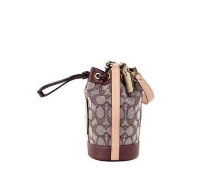 COACH - Dempsey Mini Wine Jacquard Canvas Crossbody Bucket Handbag Purse