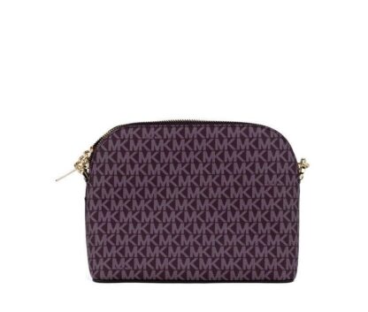 Michael Kors - Jet Set Medium Bordeaux Signature PVC X Cross Dome Crossbody Bag