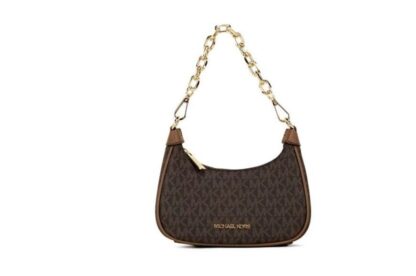 Michael Kors - Cora Mini Brown Signature PVC Zip Pouchette Crossbody Handbag Purse