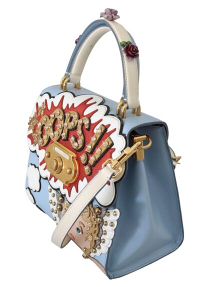 Dolce & Gabbana - Dolce & Gabbana Blue Leather OOPS Roses Crossbody WELCOME Women's Bag