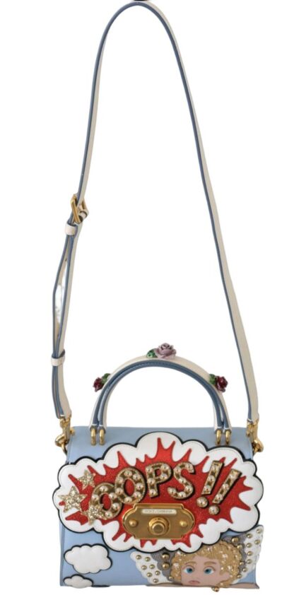 Dolce & Gabbana - Dolce & Gabbana Blue Leather OOPS Roses Crossbody WELCOME Women's Bag