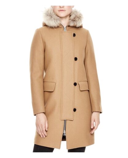 Sandro - Women's Camel Kurt Wool Coat Fur Trim Hood