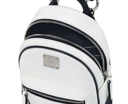 MCM - MCM Women's White Contrast Logo Leather Mini Crossbody Chain Bag