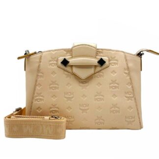 MCM - MCM Chamoagne Women's Gold Monogram Visetos Canvas Medium Tote Bag