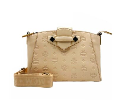 MCM - MCM Women's Beige Monogram Leather Essential Tote Crossbody Bag Beige/Peach