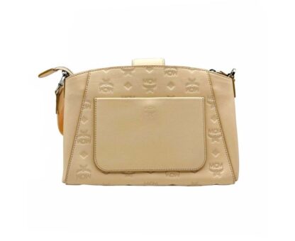 MCM - MCM Women's Beige Monogram Leather Essential Tote Crossbody Bag Beige/Peach