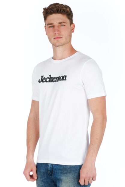 Jeckerson - Sleek White Logo Tee with Slim Fit Design