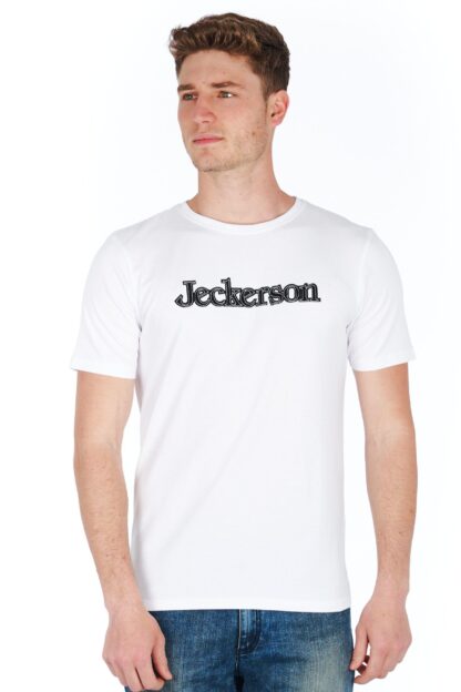 Jeckerson - Sleek White Logo Tee with Slim Fit Design