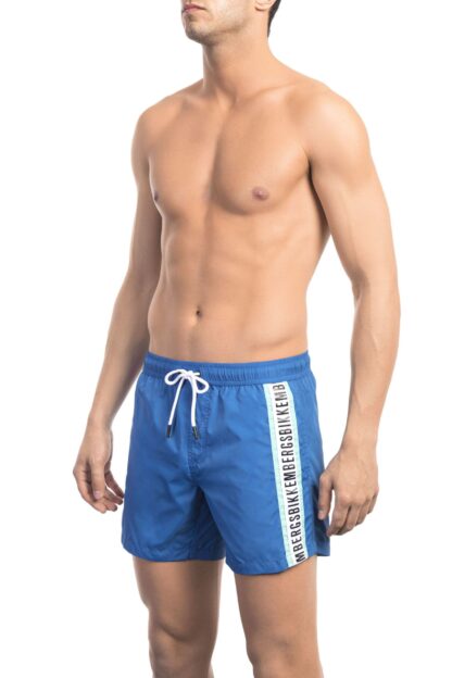 Bikkembergs - Elegant Blue Swim Shorts with Sleek Tape Detail