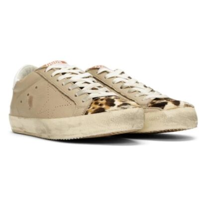 Golden Goose - Tan Leopard Distressed Superstar Sneakers