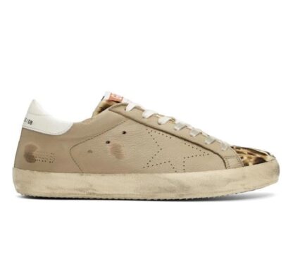 Golden Goose - Tan Leopard Distressed Superstar Sneakers