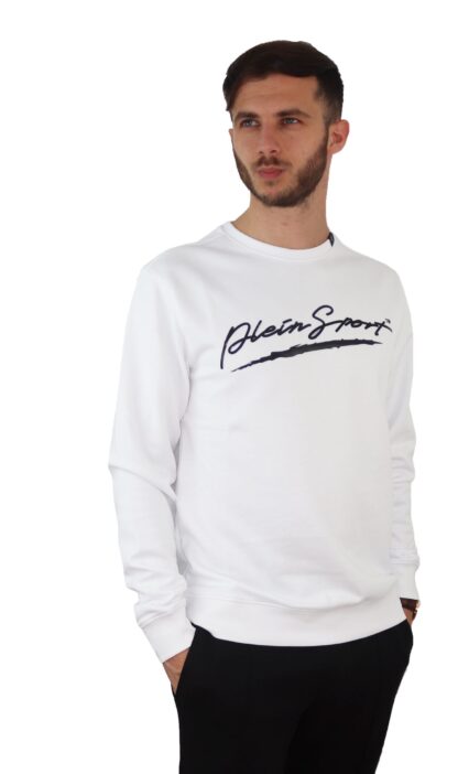 Plein Sport - Embossed Logo Crewneck Sweatshirt in White