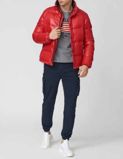 Fred Mello - Mens Red Hooded Down Jacket