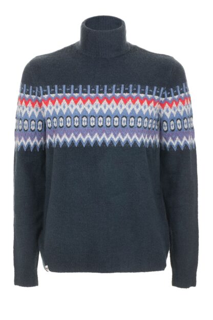 Fred Mello - Elegant Blue Turtleneck Patterned Sweater