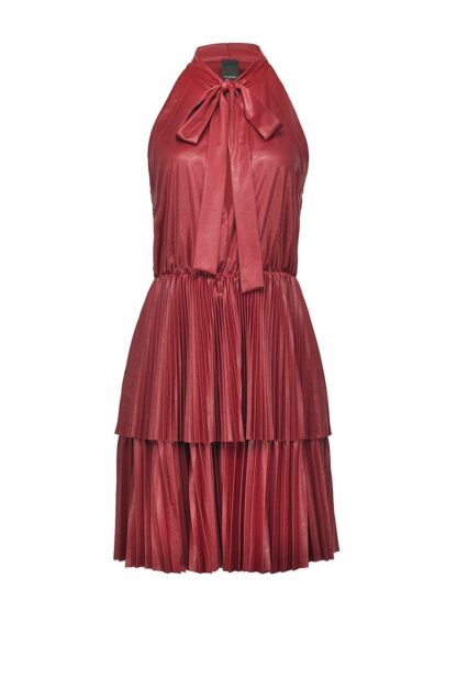 PINKO - Chic Red Sleeveless Leather-Effect Dress