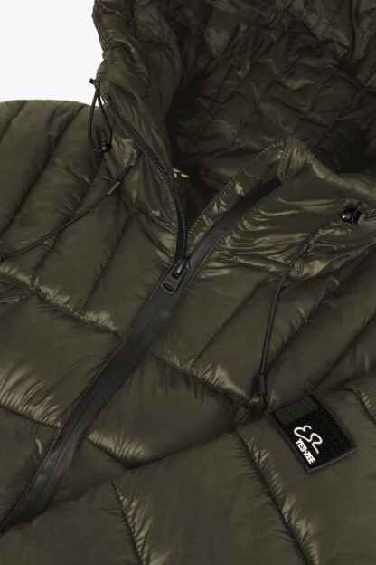 Yes Zee - Chic Quilted Green Down Jacket with Hood