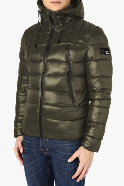 Yes Zee - Chic Quilted Green Down Jacket with Hood