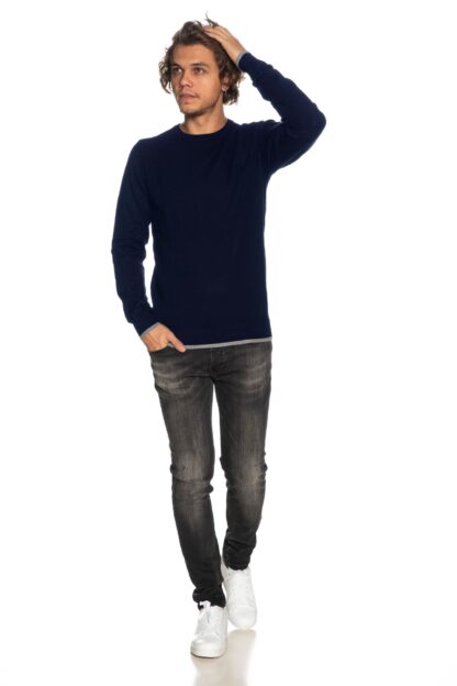 Yes Zee - Elegant Crewneck Sweater with Elbow Patches