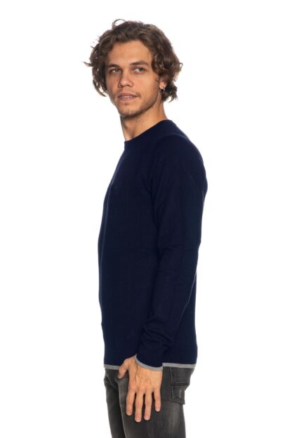 Yes Zee - Elegant Crewneck Sweater with Elbow Patches