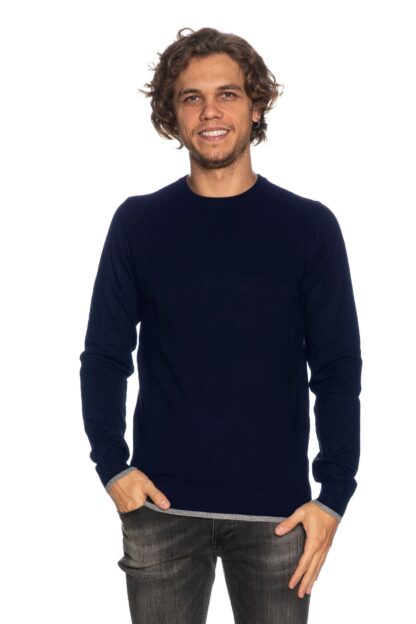 Yes Zee - Elegant Crewneck Sweater with Elbow Patches