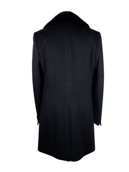 Made in Italy - Elegant Black Virgin Wool Coat with Mink Fur