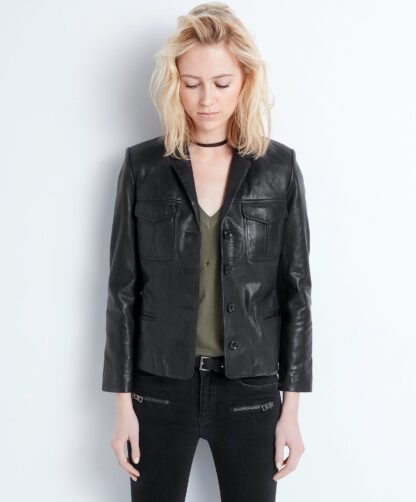 Zadig & Voltaire - Elegant Black Leather Multi-Pocket Jacket