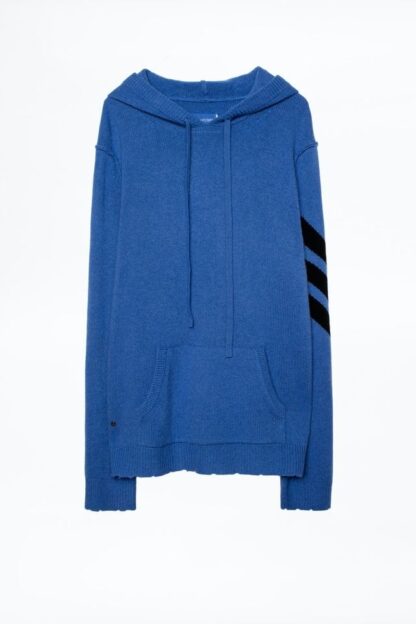 Zadig & Voltaire - Chic Blue Cashmere Hooded Sweater with Arrow Motif