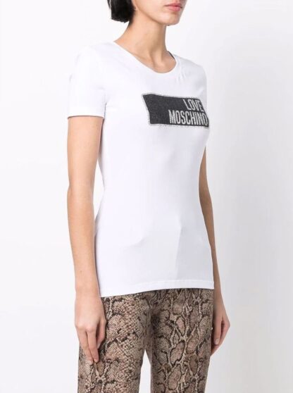 Love Moschino - Glitter Logo Cotton Tee in White