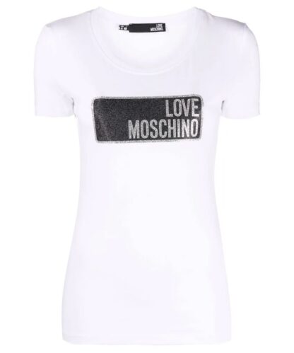 Love Moschino - Glitter Logo Cotton Tee in White