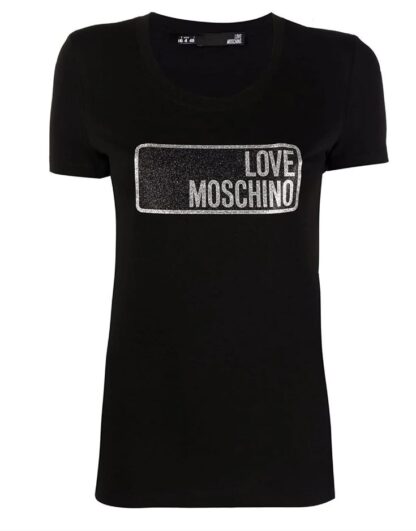 Love Moschino - Glitter Logo Cotton Tee in Black