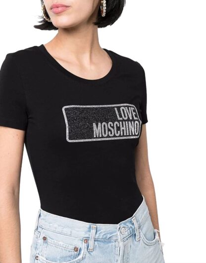 Love Moschino - Glitter Logo Cotton Tee in Black