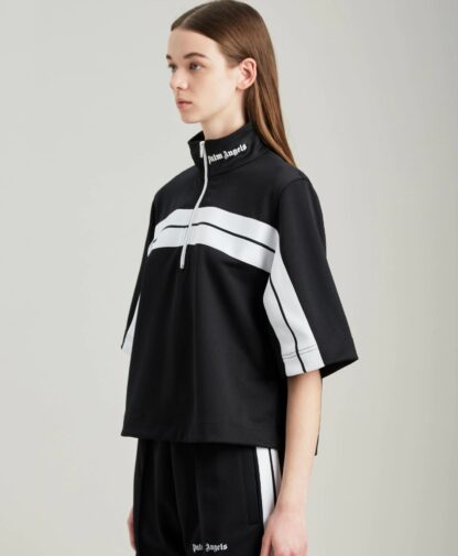 Palm Angels - Chic Black Track Zip Polo with Neck Logo